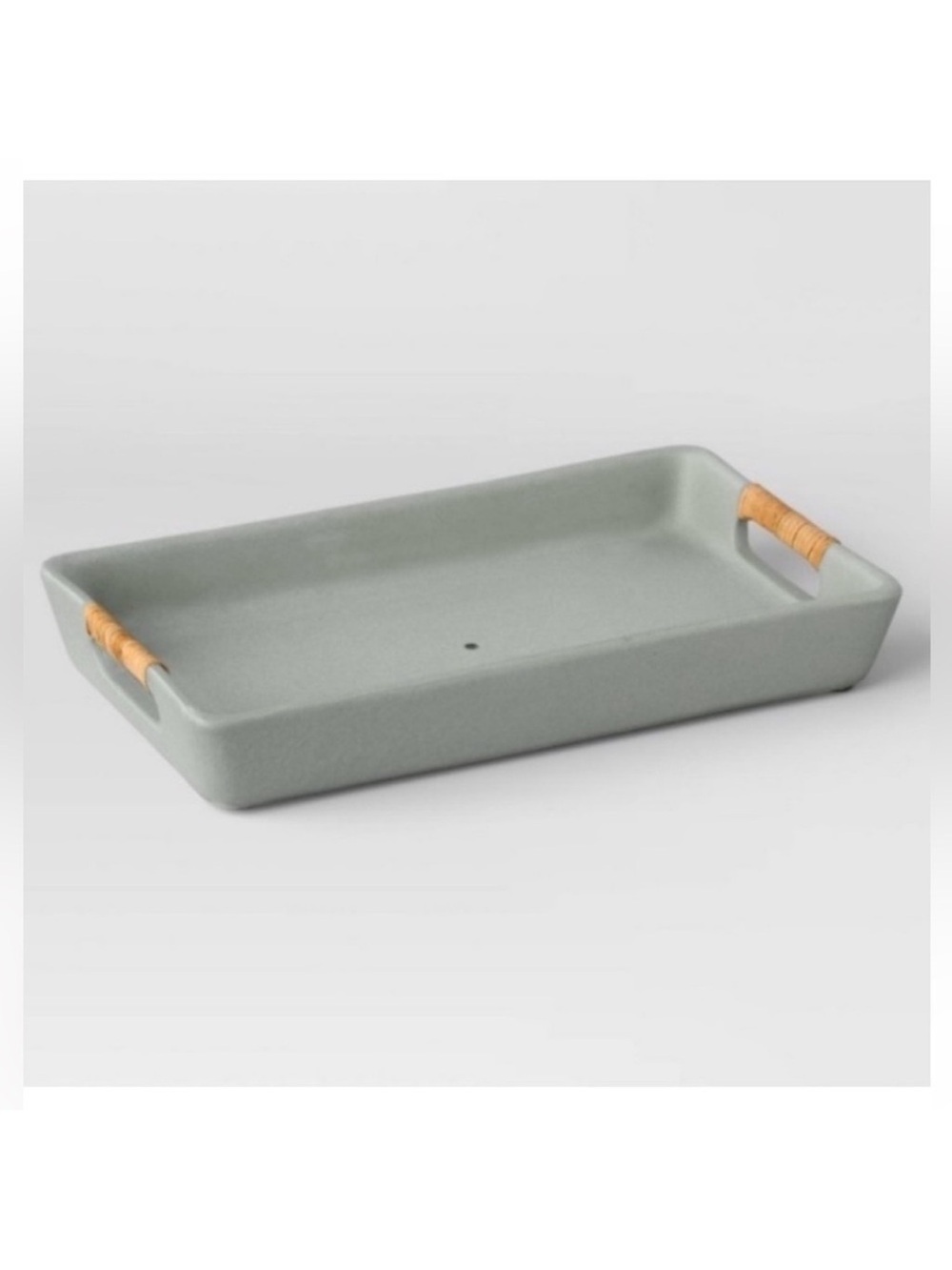 Studio McGee Handcrafted Rectangular Earthenware Tray with Rattan Handles